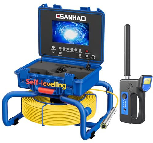 ESANHAO Telecamera Ispezione Tubi 30 Metri con Ricevitore 7 DVR Telecamera Endoscopica del Tubo Scarico Fognario Conduttura Industriale IP68 Impermeabile Autolivellante con Contatore di Distanza
