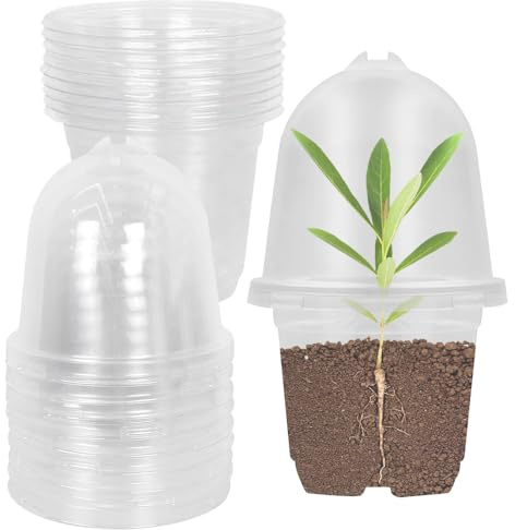 UBEGOOD 12 Pcs Anzuchttöpfe mit Feuchtigkeitskuppel, 9cm Pflanztöpfe Kunststoff, Pflanztopf Aufzuchttöpfe Klein, Orchideentopf, Transparent Pflanztöpfe Plastik für Sukkulenten, Samen, Setzlinge