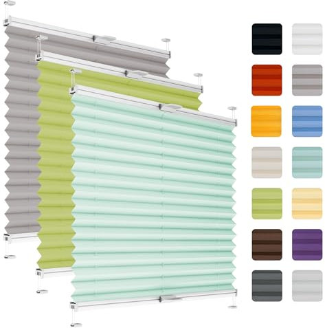 Fenster Plissee ohne Bohren zum Kleben auf Rahmen - Thermo Plisseerollo Innen - Rollo Jalousie, auf den Fensterrahmen, Faltrollo, Sichtschutz, Blickdicht, für Fenster & Tür - Mint, 90 x 100 cm