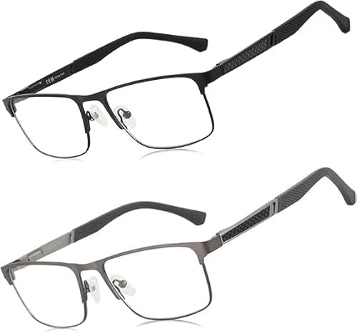 ZENOTTIC Lunettes de Lecture Hommes Femmes – Monture Carrée Anti Lumière Bleue Fibre de Carbone Métal – Classique Lunettes Loupe Ordinateur PC Vue Confortables Gris et Noir 1.5 x