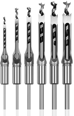 Set di 6 punte da trapano a foro quadrato per lavorazione del legno, set di scalpelli affilate da 6,4/8/9,5/12,7/14/16 mm