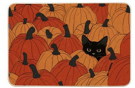 Artoid Mode Schwarze Katze Kürbisse Herbst 40x60 cm Fußmatte | Saisonal Fall Dekoration Küche Teppich Bodenmatte für Innen Außen Dekor