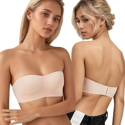XFSRG Soutien-Gorge Bandeau Femme sans Bretelles Push Up Anti-Glissant Brassière avec Bretelles Amovibles sans Armatures Invisible Convertible