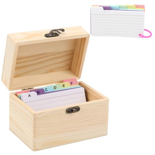 Boîte à Fiches en Bois Flash Carte Comprend 150 Fiche, Organisateur de Recettes de Cuisine, Boîte à Fiches en Bois Flash Carte, A7 Boîte de Rangement pour Cartes, pour Bureau, Maison et Ecoles