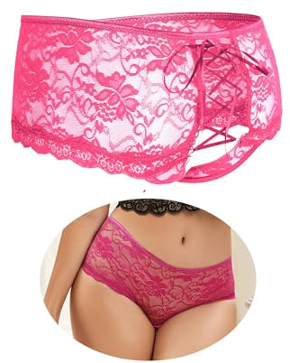 sunshinelady Spitze Tanga Damen Unterhosen Große Größen Sexy Unterwäsche Ouvert Slip Frau Höschen Panty Transparent String Low Rise Dessous Curvy Hipster Open Thong Lingerie Women Underwear Rosa M-L