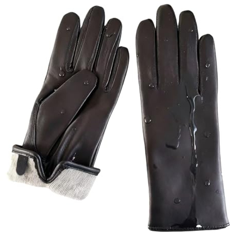 Hanotolo Leather Gloves for Women,Lambskin Premium Wool Lined for Winter, Water-Resistant Driving Gloves Black, M