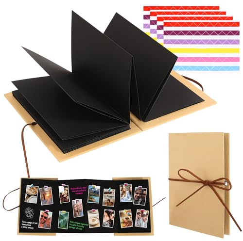5 Inch Fotoalbum Klein, 2 Stück 17.5x11.5cm Schwarz Kleines Fotobuch zum Selbstgestalten mit 4 Aufkleber, DIY Scrapbook Memory Book Kann als Abschluss Geschenk Valentinstag