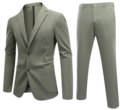 Allthemen Traje de 2 Piezas Casual Hombre Elástico Trajes Esmoquin Colors Sólido Chaqueta y Pantalones Negocio Verde L