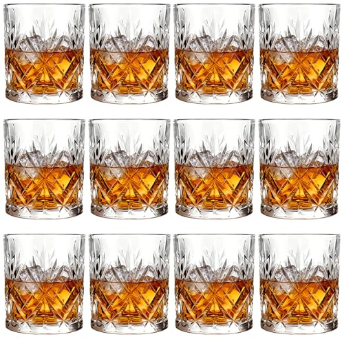 LDXDRU Wassergläser 12 Stück Whisky Gläser, 300ml Whiskey Glas Bleifreie Whiskeyglas Geschenke Spülmaschinenfest, Gifts für Whiskey Lovers für Birthday, für Familie, Restaurant und Party