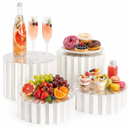 Jellybibo Soporte plegable para buffet blanco, 4 unidades, acrílico y cartón de 30 cm, soporte para tartas de 10 cm y 20 cm de altura, reutilizable para bodas, cumpleaños, fiestas, mesa de postres