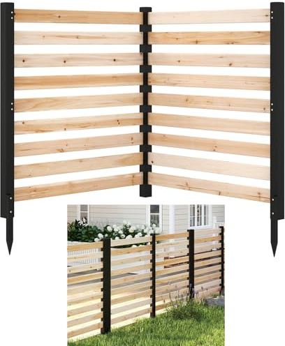 COSTWAY Gartenzaun 4-teilig, Zaun mit 6 Pfählen, 98 x 107 cm, Sichtschutzzaun aus Holz, Steckzaun Lamellenzaun, Tannenholz, freistehender Sichtschutz für Garten Terrasse (2 Pack,Natur)