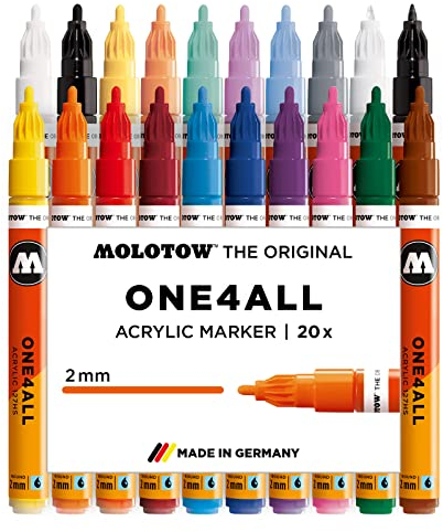 Molotow One4All 127HS Acryl Marker Main-Kit 1 (2,0 mm Strichstärke, hochdeckend und permanent, UV-beständig, für fast alle Untergründe) 20 Stück sortiert