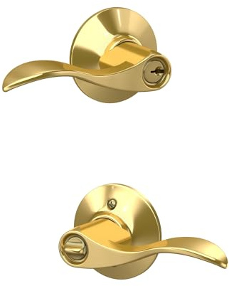 Schlage F51A Acc 605 Accent Keyed Entry Lever, Bright Brass