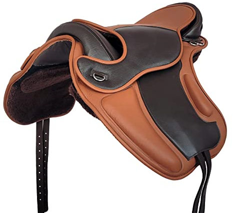 A&M Reitsport Baumloser Dressur Sattel LEEDS aus Rindsleder, Braun/Tan, Größe:16 Zoll