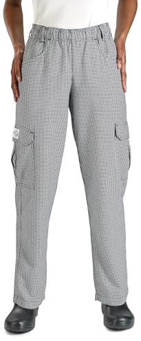 Mercer Culinary M61071HTL Genesis Women's Chef Cargo Pant in Hounds Tooth, Large, Black/White