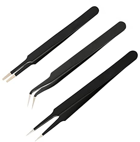 Ehids 3 Piezas Pinzas de Precisión de ESD antiestática de Acero Inoxidable, Pinzas para Electronica, Joyería, Maintenance Tools o Cosmetología, Trabajo de Laboratorio