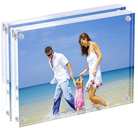 AMEITECH Cornici in Acrilico, Set di lastre bifacciali Trasparenti da 10 x 15 cm, Cornice Magnetica da Tavolo Senza Cornice - Confezione da 2