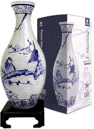 Pintoo 3D Puzzle Vase Unique Flower Vase Made by 160 Curved Plastic Puzzle Pieces House Warming Gift for Flower Arrangements and Home Decoration, for Mom [S1025] (Translucent, Magpies on Plum Tree)