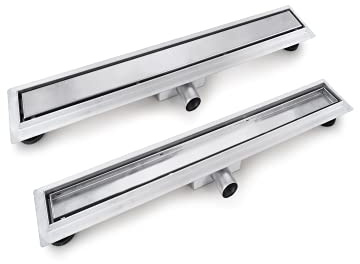VBChome Canaletta di scarico a doppio lato Duplex, autopulente, con sifone antiodore, da 60-120 cm, per bagno, lavanderia, balcone, docce molto piatte, Argento