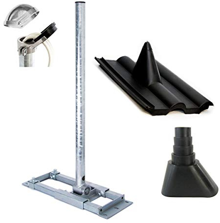 Premium X Deluxe X130-48 SAT Dachsparrenhalter 130cm Mast 48mm Sparren-Halterung mit Kabeldurchführung für Satelliten-Antenne Satellitenschüssel inkl. Frankfurter Pfanne Set