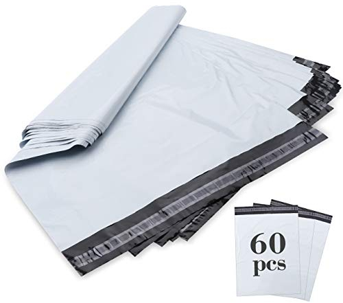60 Versandbeutel Plastik Versandtaschen 420 x 520mm + 50mm Versandtüten Warenbeutel,Selbstklebend und Blickdicht für Kleidung und Textilien-Weiße