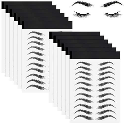 Maitys 12 Sheets 108 Pairs 4D Hair Like Waterproof Eyebrow Tattoos Stickers Temporary Transfer Brows Decal Peel off Fake Eyebrow Sticker Instant Authentic Brow Decal for Women(Classic Style)