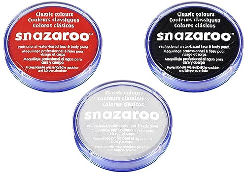 Jokeshop Snazaroo Gesichts- und Körperfarben-Set, 18 ml, Schwarz, Weiß und Rot, Dead Vampire Halloween Make Up FX Farben