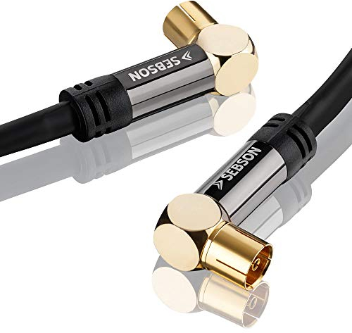 SEBSON TV Antennenkabel 5m gewinkelt 90° Grad, Koax Stecker/Koax Buchse, 105dB 4-Fach abgeschirmt, Koaxial Kabel für Kabelfernsehen (HDTV, UHD, 4K), Radio, Receiver