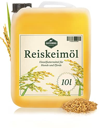 Martenbrown® Aceite de germen de arroz de 10 litros para caballos, perros y burros I en práctico bidón | Complemento alimenticio para alimentos secos, alimentos enlatados o como aceite Barf
