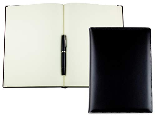 DELMON VARONE - Personalisierbares Notizbuch DIN A4 gebunden Premium Cambridge Leder schwarz - Blanko Skizzen Buch unliniert im Hardcover Echtleder Einband - auch als Tagebuch, Reisebuch & Skizzenbuch