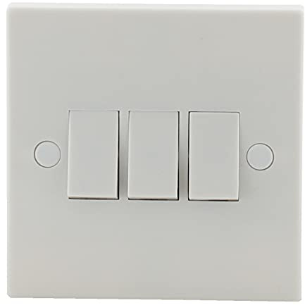 3 Gang 2 Way Electric Wall Light Switch White Rocker Standard Square 10 Amp By 4Trade - BS EN 60669