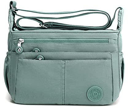 FANDARE Casual Schultertasche Damen Leichte Umhängetasche Wasserdicht Nylon für Sporttasche Arbeitstasche Reise Freizeit Crossbody Bag Grün