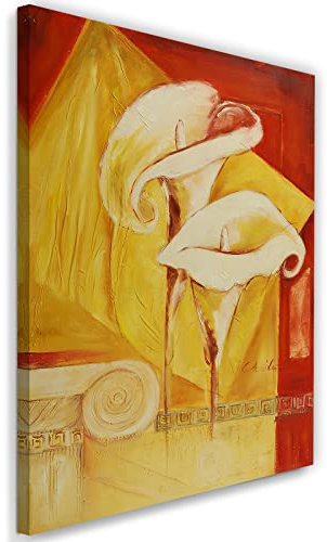 Feeby Impression sur Toile Intissee Peinture Calice Abstraction Calla 80x120 cm Art Image Deco Artistique Salon Esthétique Plantes Fleurs Pétales Nature beige