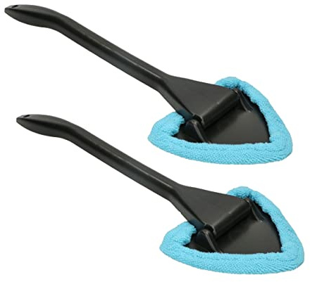 KOTARBAU® 2er Set Autoscheiben-Reinigungsbürste Blau Dreieckige mit Mikrofaserbezug und langem Griff