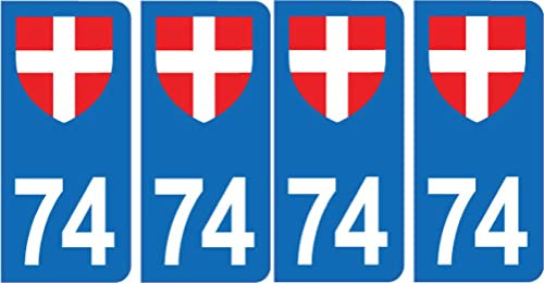 Bearn 74 Haute-Savoie département Logo Autocollant Sticker Plaque immatriculation Auto Voiture x4, Couleur : Bleu, Angle : Arrondi