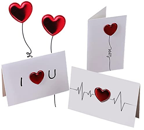 SIOPPKIK 3PCS Carte De Saint Valentin,Carte de voeux coeur d'amour,Cartes de Voeux Amour Faites à la Main Avec une Enveloppe,Carte Anniversaire Marriage pour Saint-Valentin Anniversaire Noël Nouvel An