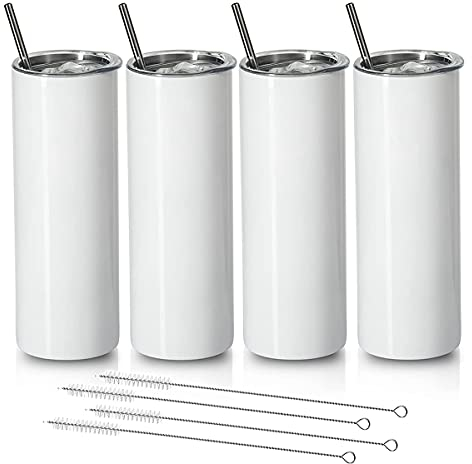 Dellx Sublimation Tumblers 20 Skinny Straight, Steel Skinny Tumbler,with Lid and Straw,4 Pack