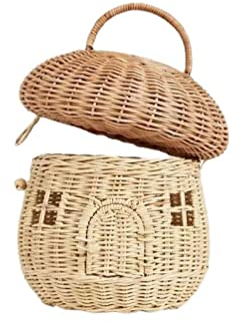 NIDONE Rattan-Korb in Pilzform Rattan-Aufbewahrungskorb Dekorativer geflochtener Korb mit Deckel, Korb mit geflochtenem Griff für Regal-Organizer, dekorative Box für Baby-Kinderzimmer