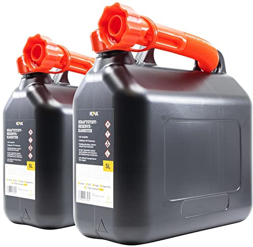 KOVA® 2x 5L Benzinkanister - Kraftstoffkanister mit UN-Zulassung - Praktische Reserve Kanister in Schwarz - Auswahl zwischen 5L, 10L und 20L - Ideal für Benzin, Diesel & Kraftstoff