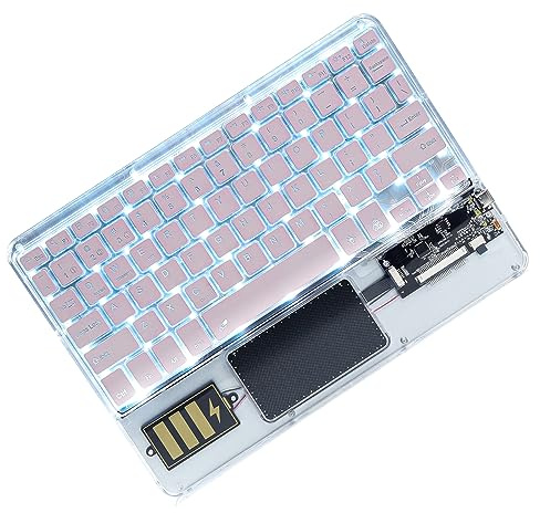 Tastiera Bluetooth wireless compatta portatile retroilluminata a 7 colori con mouse integrato touchpad, mini tastiera ricaricabile per computer/laptop/iPad/Mac/Android/Windows/Tablet/Surface (rosa)