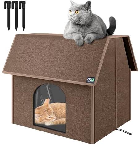 MIU COLOR Outdoor Cat House, Upgraded Large Weatherproof Cat Houses for Outdoor Cats, Insulated Feral Cat Shelter with Removable Soft Mat, Easy to Assemble,17.1 x 15 x 16.6, Brown