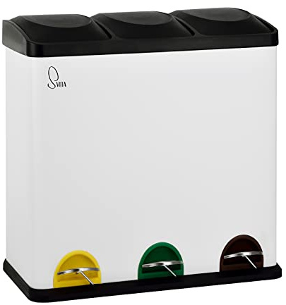 SVITA TC3X20 Poubelle à pédale 60 litres 3x20L triple XXL pour tri sélectif Eimer de cuisine (Blanc)