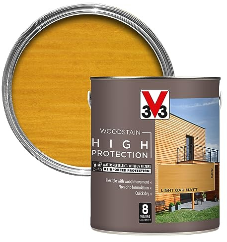 V33 High Protection Woodstain for Exterior Wood, Light Oak Matt, 2.5L | 8-year guarantee, Water-repellent & microporous, Two-coat application, Quick-drying, Non-drip formula