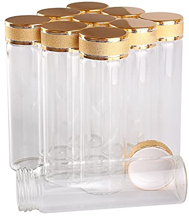 SYLALE 24 Piezas 50 ml 30 * 100 mm Botellas de Vidrio con Tapas Doradas esmeriladas Botella de Perfume de Vidrio Transparente Botellas de Especias Frascos de Especias