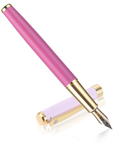 Cobee Füllfederhalter aus Metall, nachfüllbar Strass Inlay mit Tintenkonverter Iridium Feder mit feiner Spitze 0,5 mm glattes Schreiben Kalligraphie Stift für Schule Geschäftsgeschenk (Rosa)