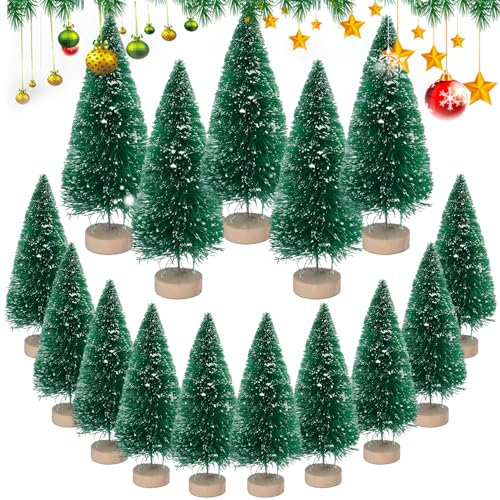15 Pezzi Mini Albero di Natale, Alberi di Natale in Miniatura, Alberi di Sisal Artificiali con Base Legno Pino, Alberi Piccolo Albero di Natale, per Addobbi Natalizi Ornamenti Casa Fai da Te(Verde)