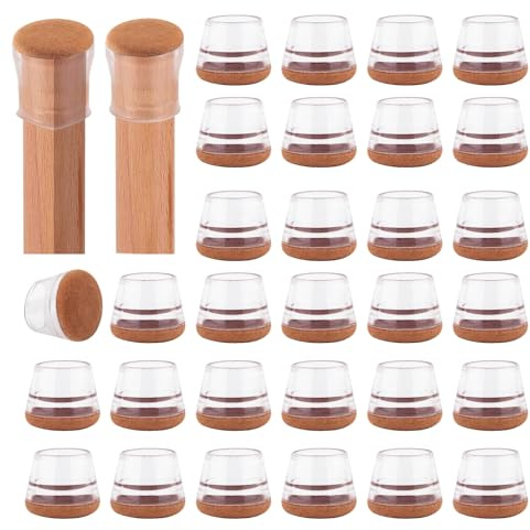 LESOLEIL 32 Pcs Chair Leg Floor Protectors, Silicone Chair Leg Covers Caps with Felt Pads, Transparent Small Round Protective Caps for Hardwood Floors/Tile from Scratches(Fit:22-30mm)