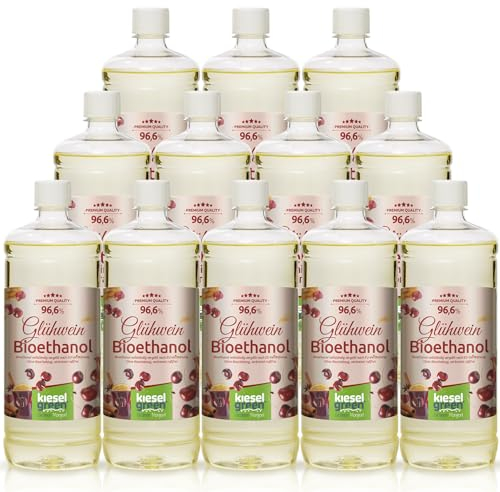 Novità KieselGreen Bioetanolo 12 x 1 litro con profumo per camino a etanolo, molte varietà, etanolo biologico come profumo per ambienti in molte fragranze (GW)