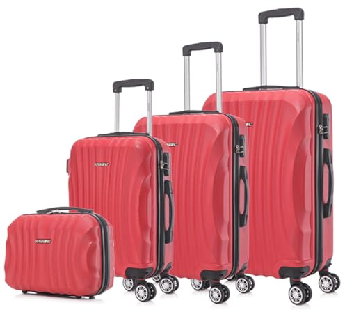 RAYKONG Juego de Maletas ABS Rígida 3 Piezas|Maleta Cabina 55cm|Maleta Mediana 68cm|Maleta Grande 78cm|Neceser 29cm|Rojo