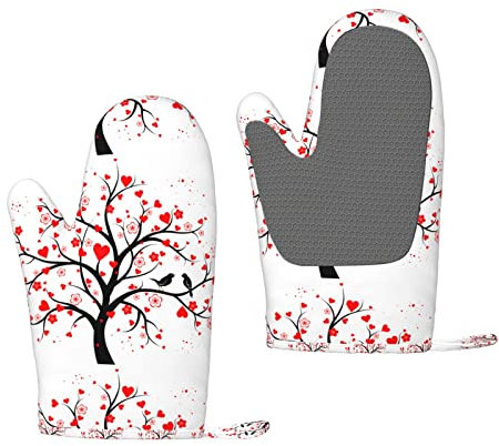 Amore cuore albero stampato, Guanti da forno in silicone Guanti da cucina antiscivolo, Guanti da forno resistenti al calore Un paio